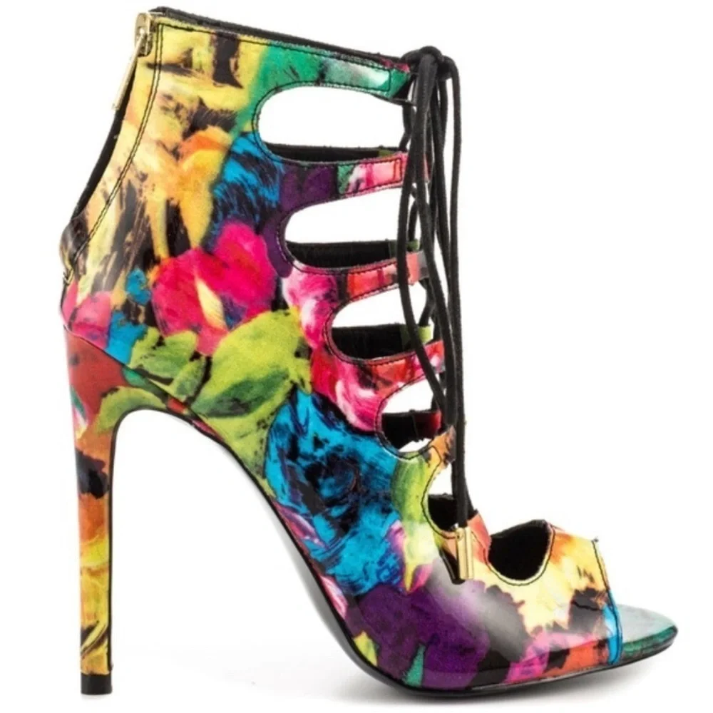 Steve Madden Stilettos heels Multicolor rainbow tie dye lace up colorful size 9